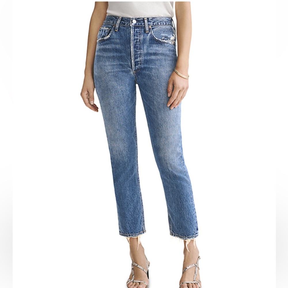 Agolde Riley High Rise Cropped Straight Jeans in Frequency - Picture 5 of 7
